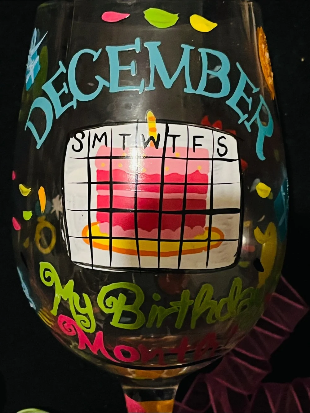 Lolita December Birthday Month Hand Painted Wine Glass Birthday Gift 15 oz